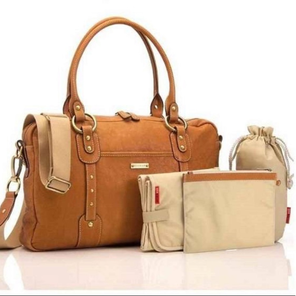 Stroksak diaper bag in a beautiful camel tan colour.